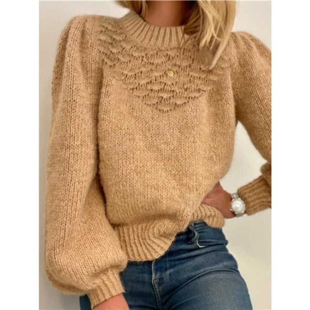 Textured Knit Round Neck Long Sleeve Sweater